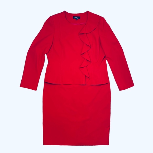 Emily Jackets & Blazers - Emily Red 2 Piece Suit Blazer Skirt Set Ruffle Office Womens SZ 16